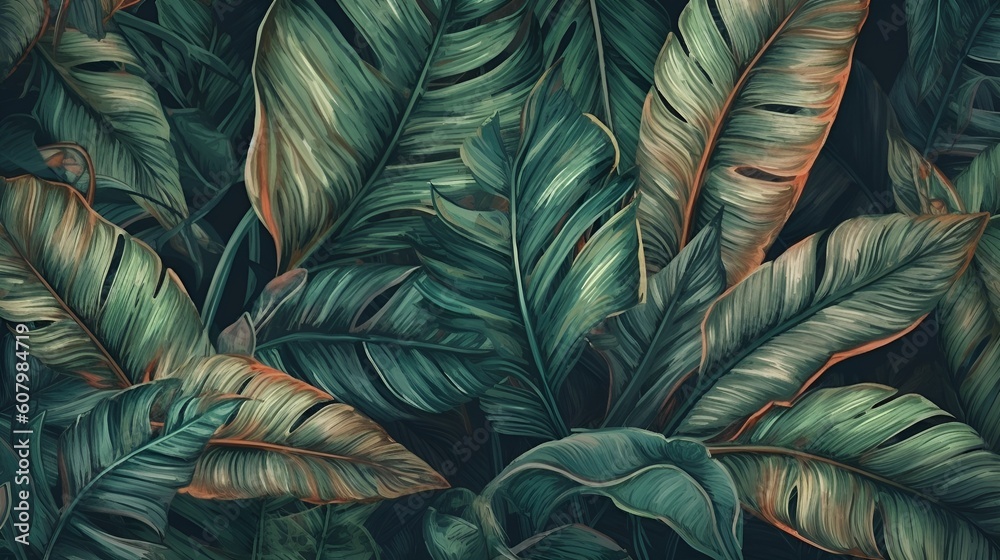 custom made wallpaper toronto digitalTropical leaves in a jungle watercolour background
