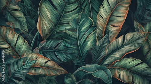 Tropical leaves in a jungle watercolour background