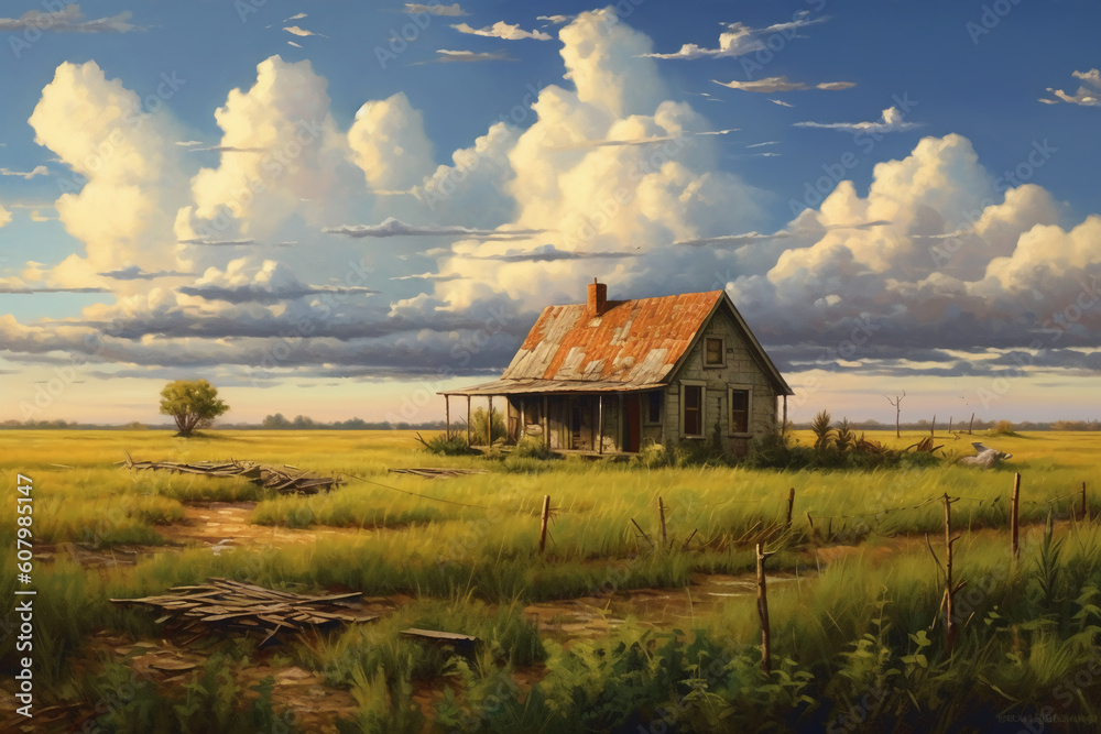 A realistic painting of a prairie in the land of living skies. AI generative A realistic painting of a prairie in the land of living skies. AI generative