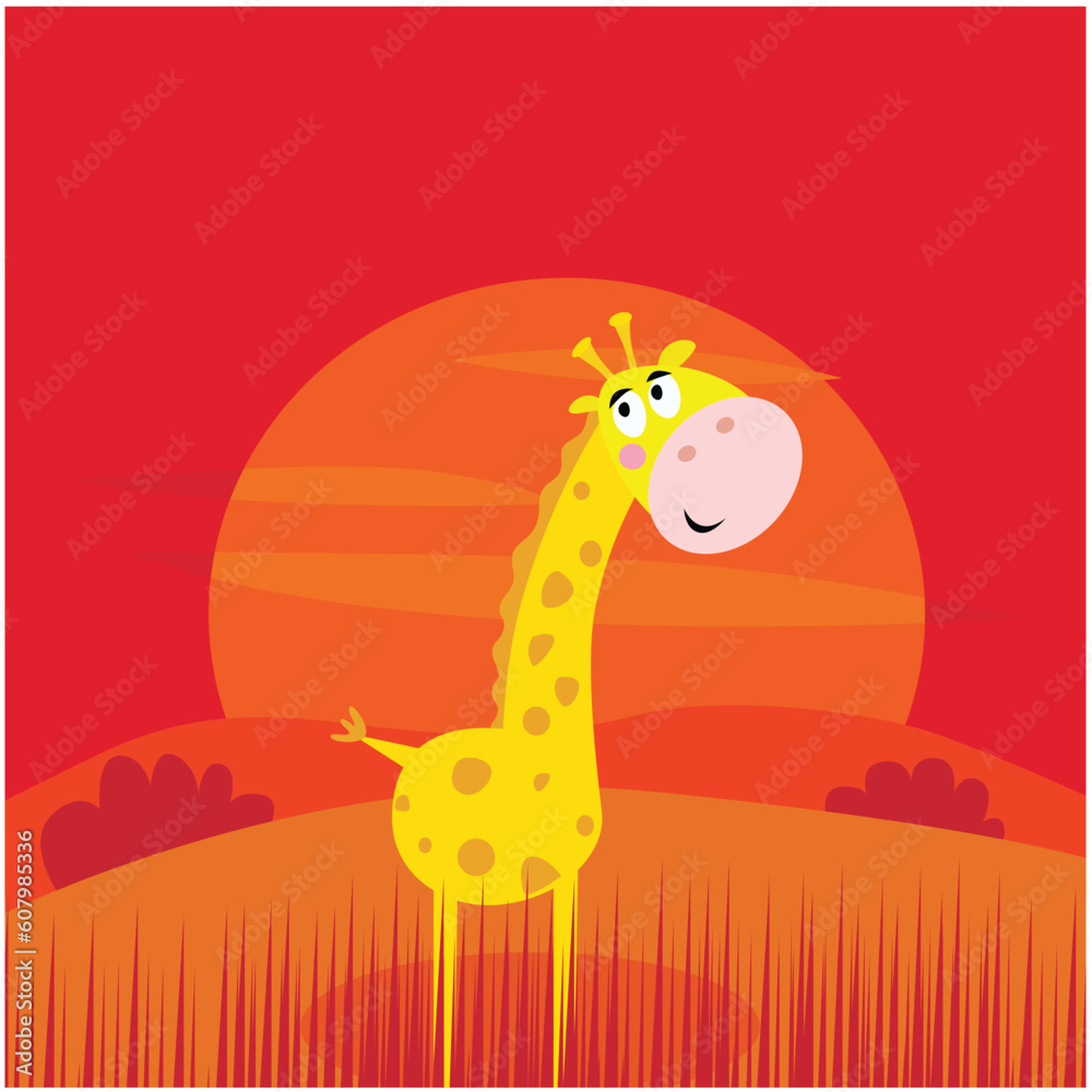 Cute giraffe inside nature africa sunset safari scene. Vector Illustration. Cute giraffe inside nature africa sunset safari scene. Vector Illustration.