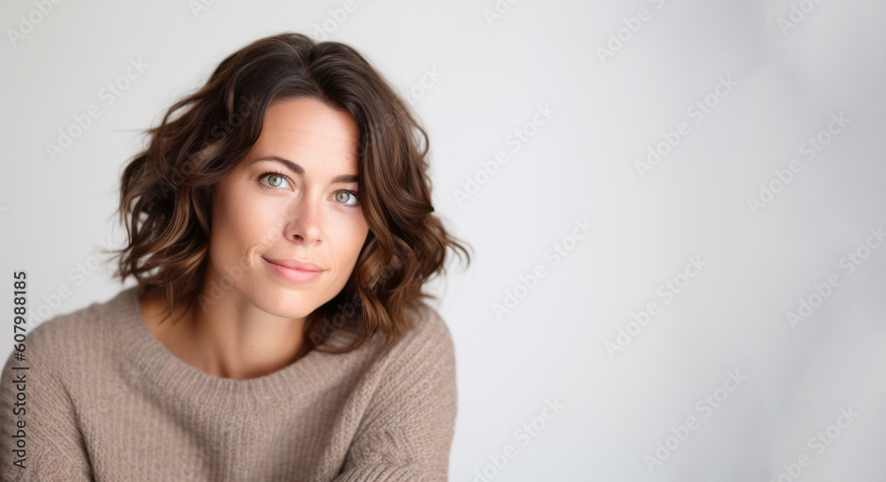 Portrait of a beautiful young brunette woman in a sweater. Portrait of a beautiful young brunette woman in a sweater.
