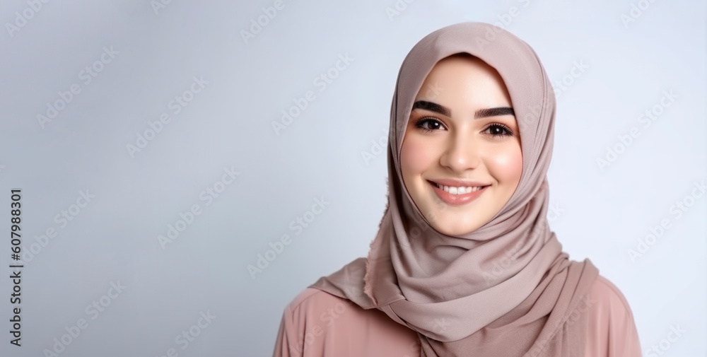 Portrait of beautiful young muslim woman wearing hijab smiling and looking at camera. Portrait of beautiful young muslim woman wearing hijab smiling and looking at camera.