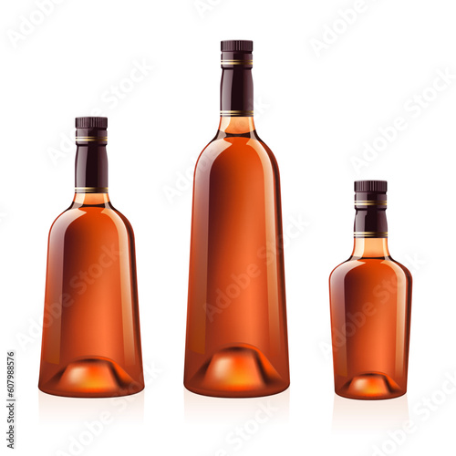 Realistic vector bottles of cognac (brandy). Isolated on white background