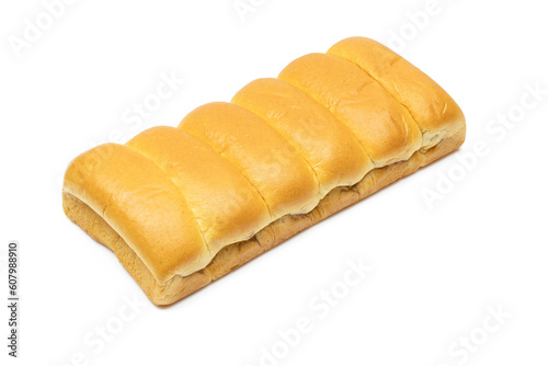 Golden color stack of milky buns pastry isolated on white background