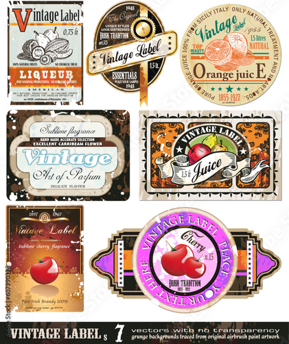 Vintage Labels Collection - 7design elements with original antique style -Set 7