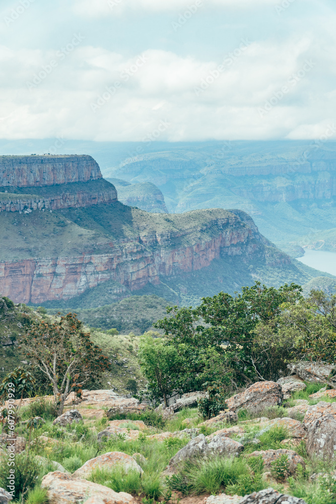 Wide shot of the view from the top of the blyde river canyon in South Africa.