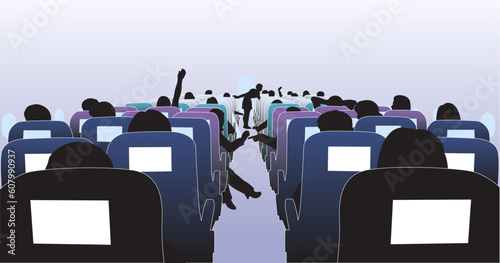 Editable vector illustration of passengers in an airplane