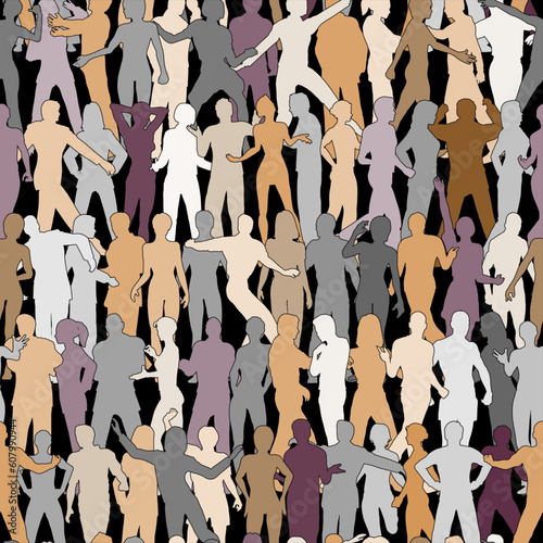 Seamless editable vector tile of people outlines