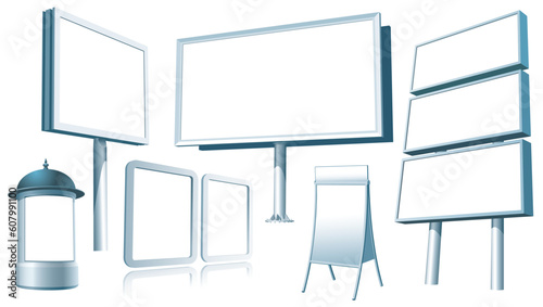 Set of blank outdoor advertising constructions. Vector.