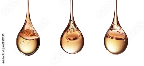 Oil drops. Serum droplet with air bubbles. Skincare gold drops. Generative AI photo