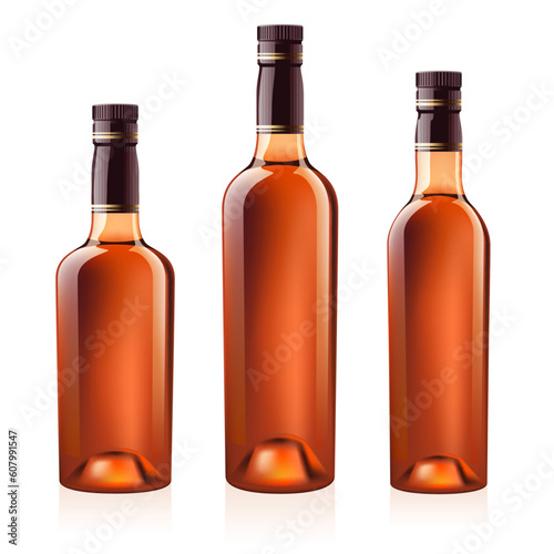 Realistic vector bottles of cognac (brandy). Isolated on white background
