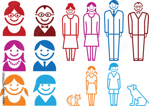 family icon set with cat and dog, vector pictogram