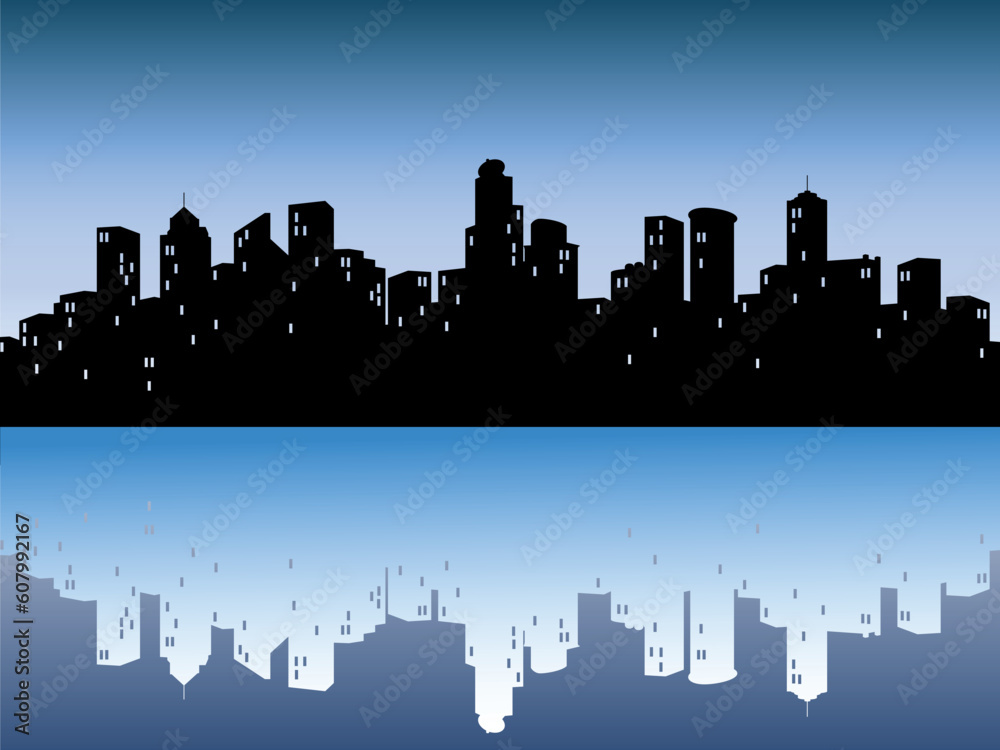 Vector illustration of urban skylines with reflection