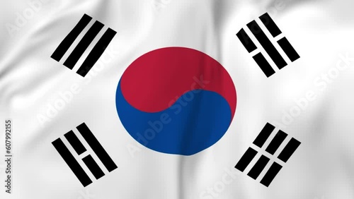 Map of South Korea and waving flag of South Korea in background. 4k video.