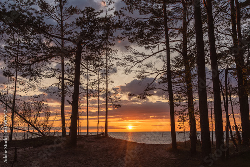Sunset on the Baltic sea beach in Riga, Latvia