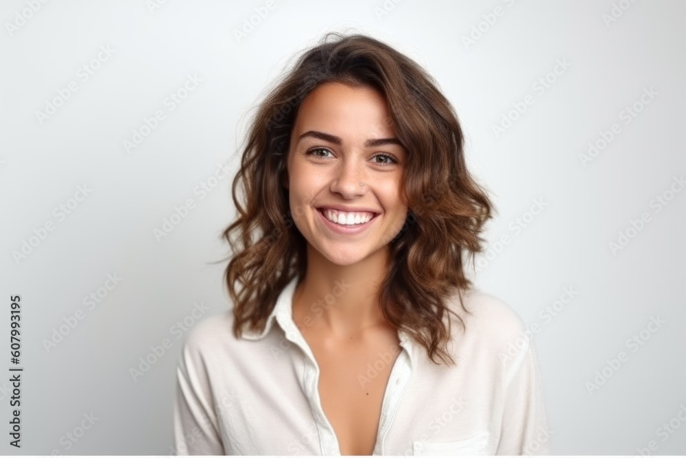 Portrait of a beautiful young woman with curly hair on a white background Portrait of a beautiful young woman with curly hair on a white background