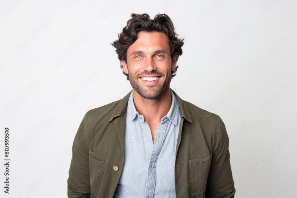 Portrait of a handsome man smiling and looking at camera over white background Portrait of a handsome man smiling and looking at camera over white background