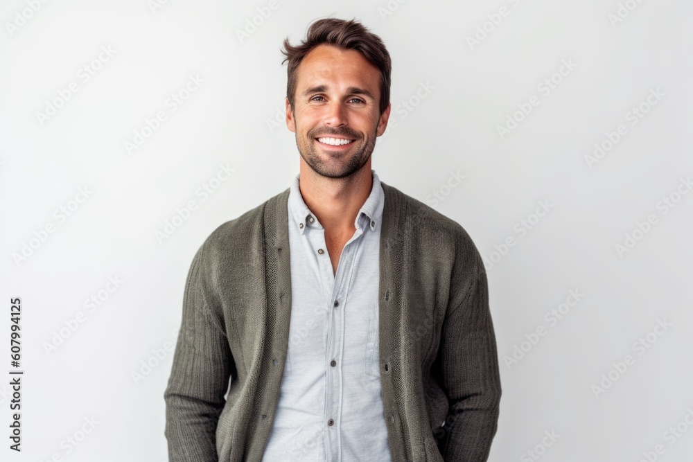 Portrait of a handsome young man smiling at camera against white background Portrait of a handsome young man smiling at camera against white background