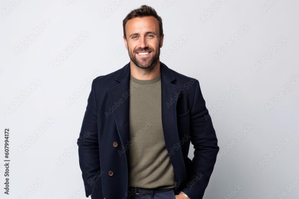 Handsome man on isolated white background smiling and looking at the camera Handsome man on isolated white background smiling and looking at the camera