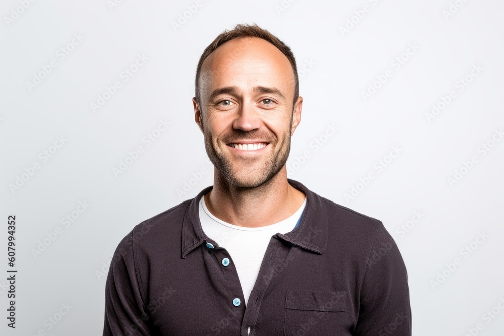 Portrait of a handsome man smiling at the camera on a white background