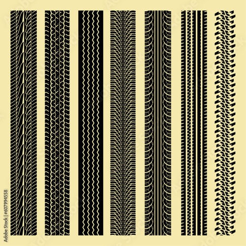 repeating tire track collection - vector illustration