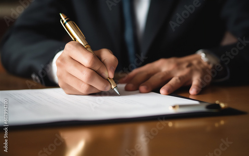 Businessman signing with a luxurious Pen. Corporate contract