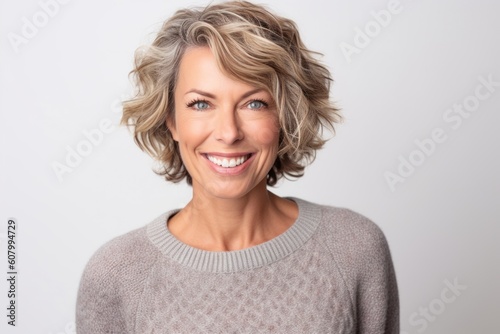 Portrait of a beautiful middle aged woman smiling at the camera.