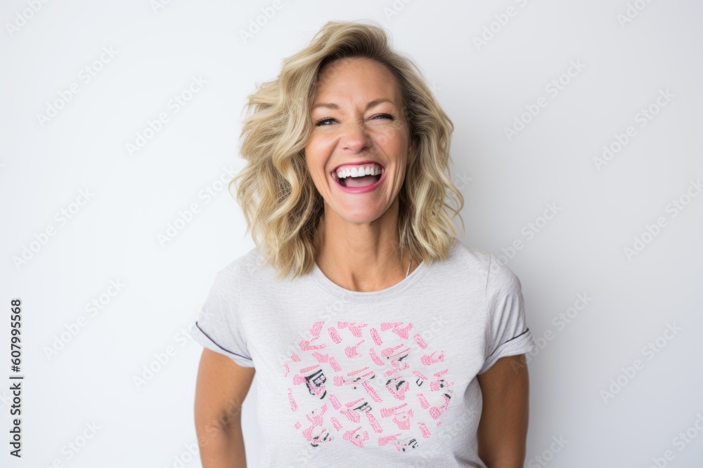 Portrait of happy woman laughing at camera over white background. Copy space Portrait of happy woman laughing at camera over white background. Copy space
