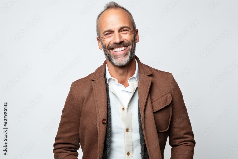 Portrait of a handsome middle-aged man smiling isolated on a white background Portrait of a handsome middle-aged man smiling isolated on a white background