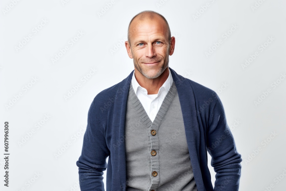 Portrait of a handsome mature man standing against a white background. Portrait of a handsome mature man standing against a white background.