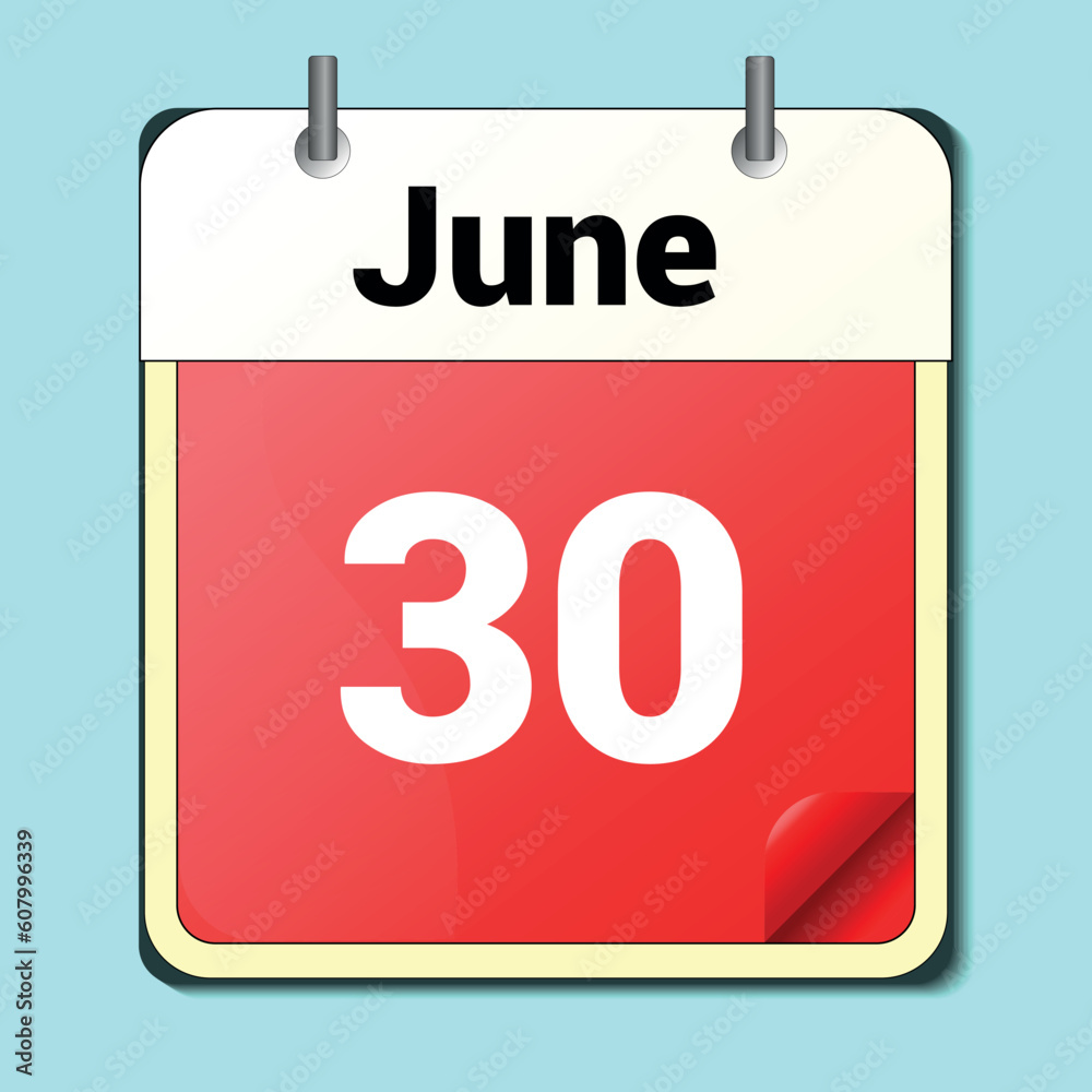 day on the calendar, vector image format, June 30 day on the calendar, vector image format, June 30