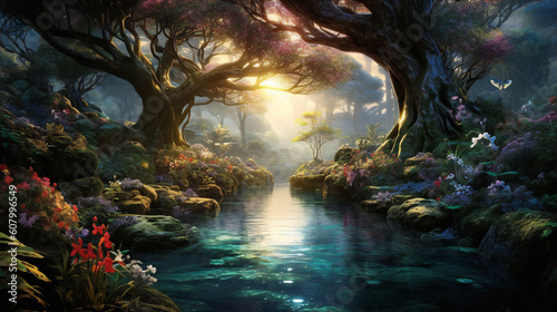 Step into a world of enchantment and wonder with a stunning, hyper-realistic image of nature that captures the essence of its magical beauty. Created using generative AI.