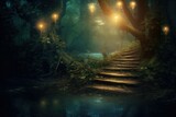 Mystical path beckons with ethereal glow. Generative AI