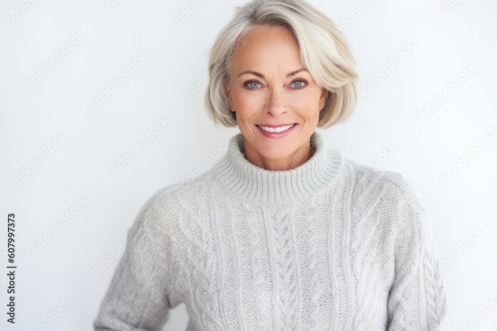 Portrait of a beautiful mature woman smiling at camera against white background Portrait of a beautiful mature woman smiling at camera against white background