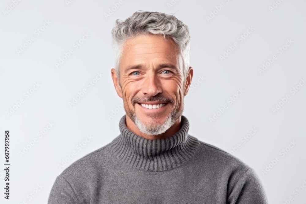Portrait of a smiling mature man in sweater isolated on a white background Portrait of a smiling mature man in sweater isolated on a white background