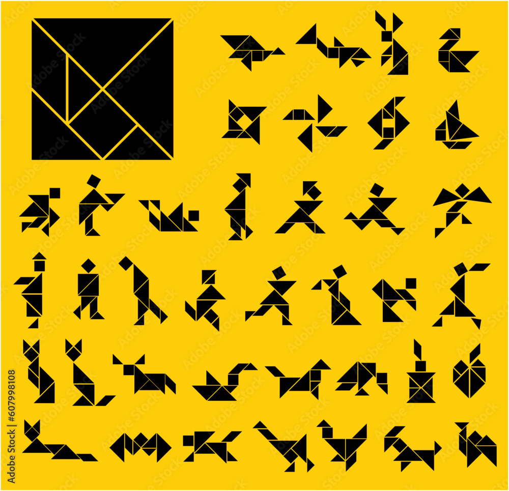 Naklejka premium Tangram figures on yellow background