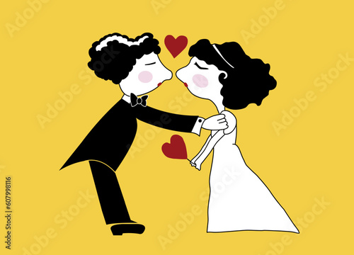 Bride and groom kissing together
