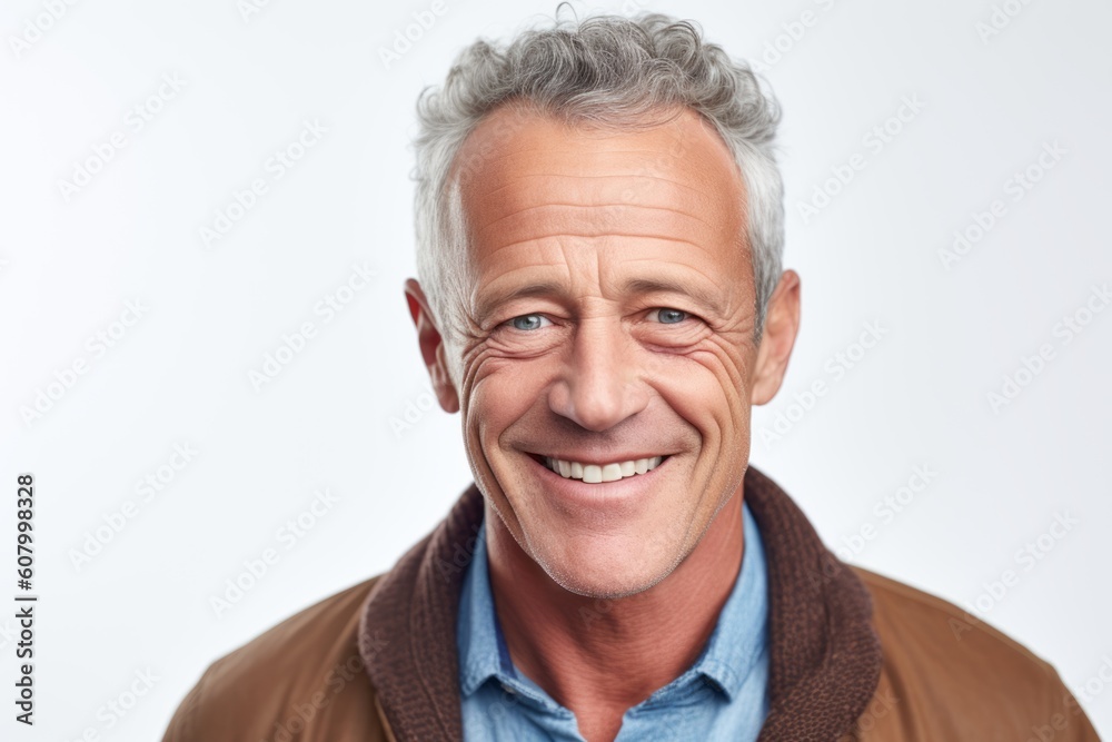 Portrait of happy senior man smiling and looking at camera over white background Portrait of happy senior man smiling and looking at camera over white background