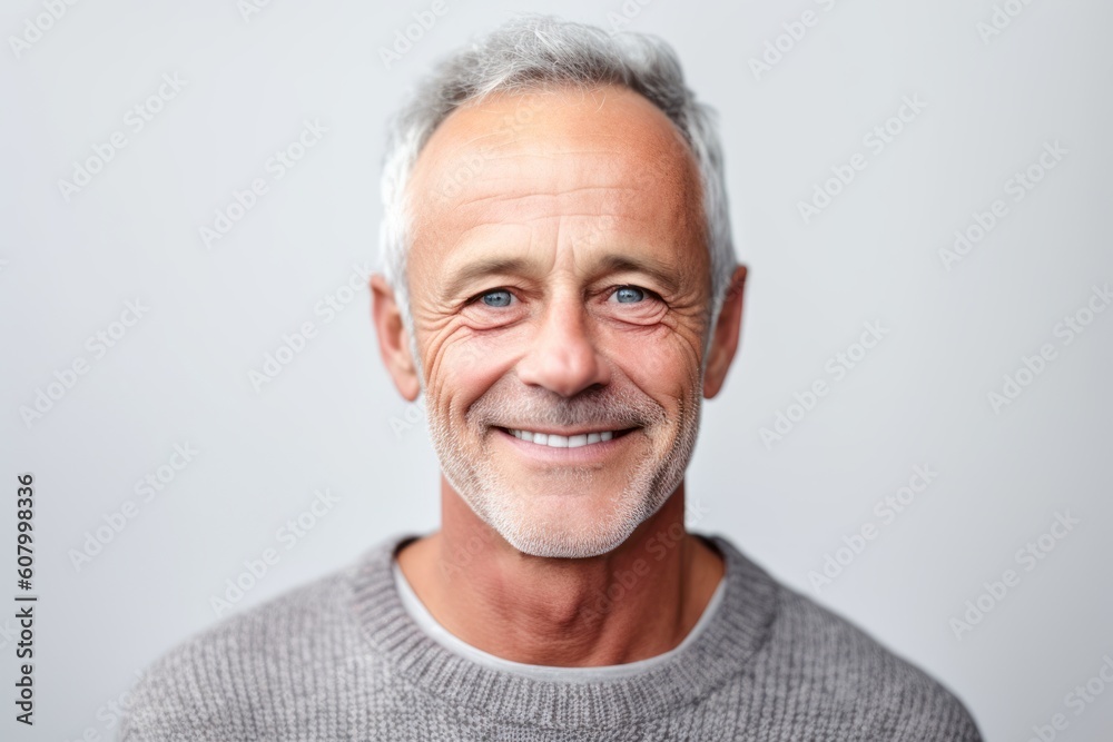 Portrait of a smiling senior man standing isolated on a gray background Portrait of a smiling senior man standing isolated on a gray background