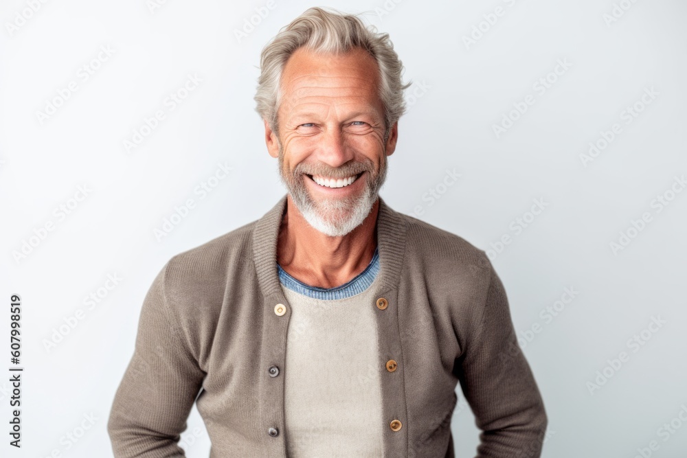 Portrait of a happy senior man looking at camera on gray background Portrait of a happy senior man looking at camera on gray background