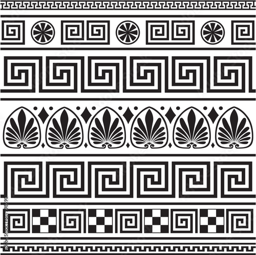 Set of vector greek borders, full scalable vector graphic, change colors as you like, included 300 dpi JPG. Elements isolated on white.