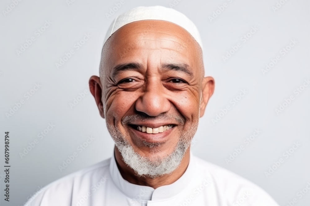 Portrait of an old muslim man smiling isolated on a white background Portrait of an old muslim man smiling isolated on a white background