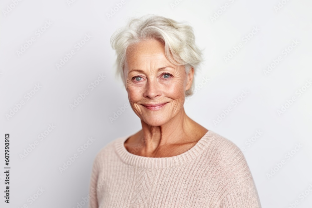 Portrait of a smiling senior woman looking at the camera over white background Portrait of a smiling senior woman looking at the camera over white background