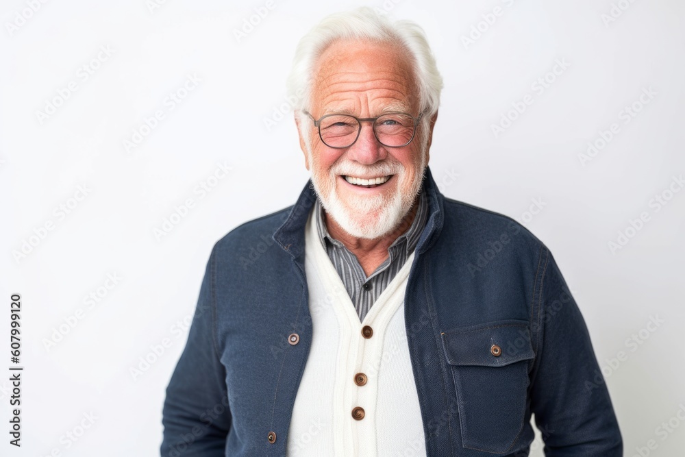 Portrait of senior man with eyeglasses smiling against white background Portrait of senior man with eyeglasses smiling against white background