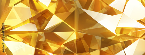 Abstract crystal background in yellow colors with refracting of light and highlights on the facets