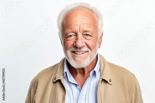 Portrait of a senior man smiling at the camera on a white background