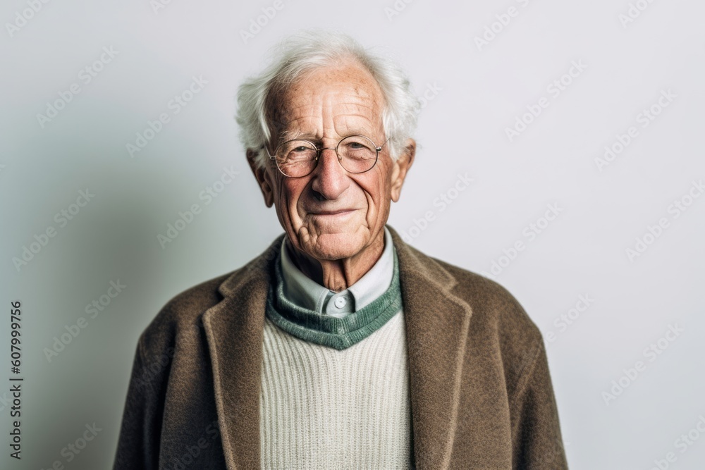 Portrait of a senior man with eyeglasses on grey background Portrait of a senior man with eyeglasses on grey background