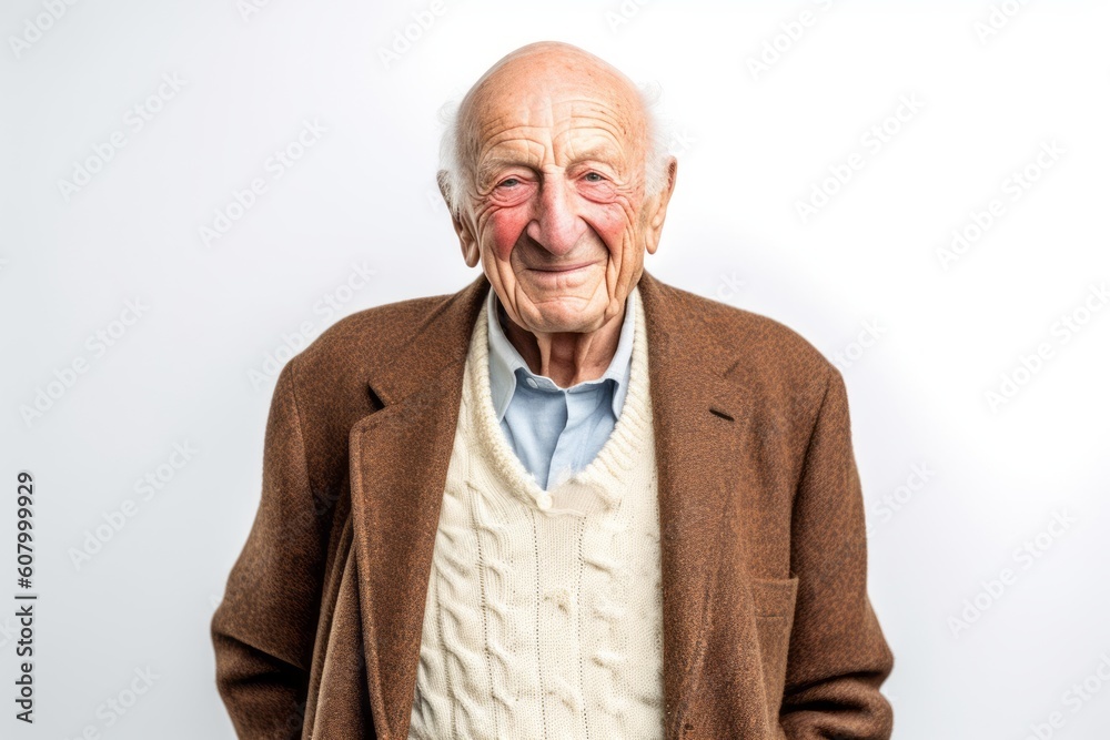 Elderly man in a jacket and glasses on a white background Elderly man in a jacket and glasses on a white background