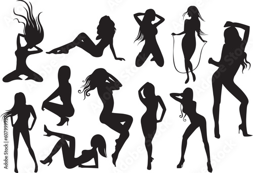 vector illustration  of a Female Stripper Silhouettes