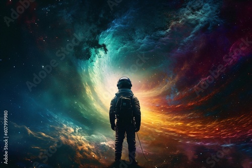 an astronaut in colorful shining space created with Generative AI technology